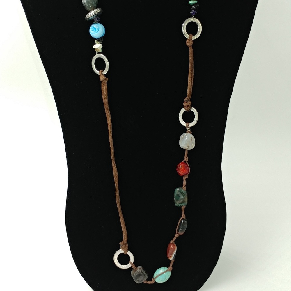 NWT Multi Stone Long on Rope Length Necklace